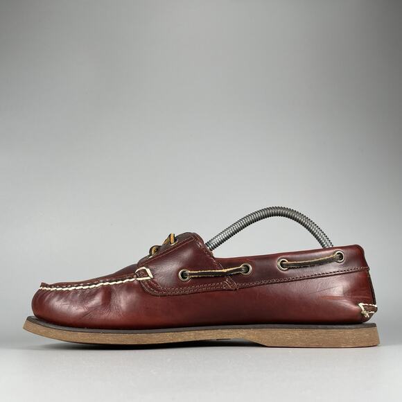 Timberland Men’s 9 Classic Oxblood Burgundy 2 Eye Moc Toe Boat Shoes Casual GUC - Picture 7 of 9